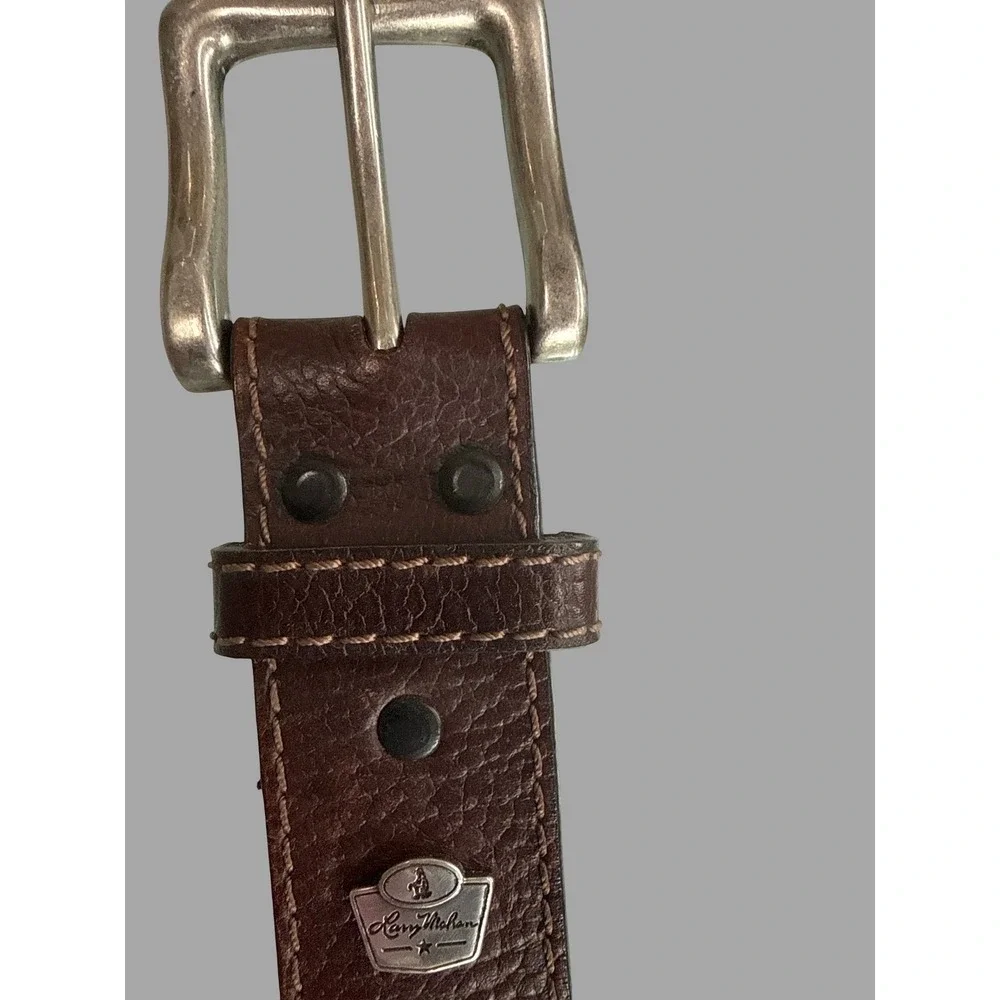 Larry‎ Mahan Brown Genuine Leather Belt Silver Buckle 40